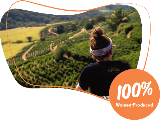 100% Women Produced - Taylor Fields looking out over coffee farmland in Irmas Pereira, Brazil.